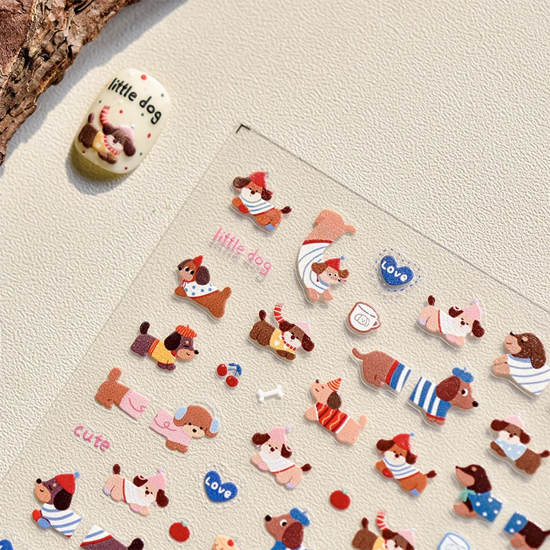 Lovely Sausage Dog Self Adhesive Nail Art Stickers Cartoon Manicure Decals Creative DIY Decoration Nail Art Stickers Gifts