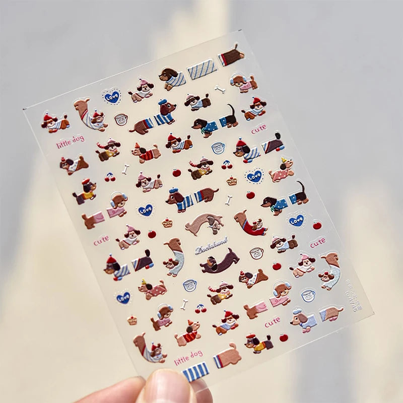 Lovely Sausage Dog Self Adhesive Nail Art Stickers Cartoon Manicure Decals Creative DIY Decoration Nail Art Stickers Gifts