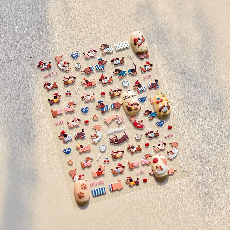 Lovely Sausage Dog Self Adhesive Nail Art Stickers Cartoon Manicure Decals Creative DIY Decoration Nail Art Stickers Gifts