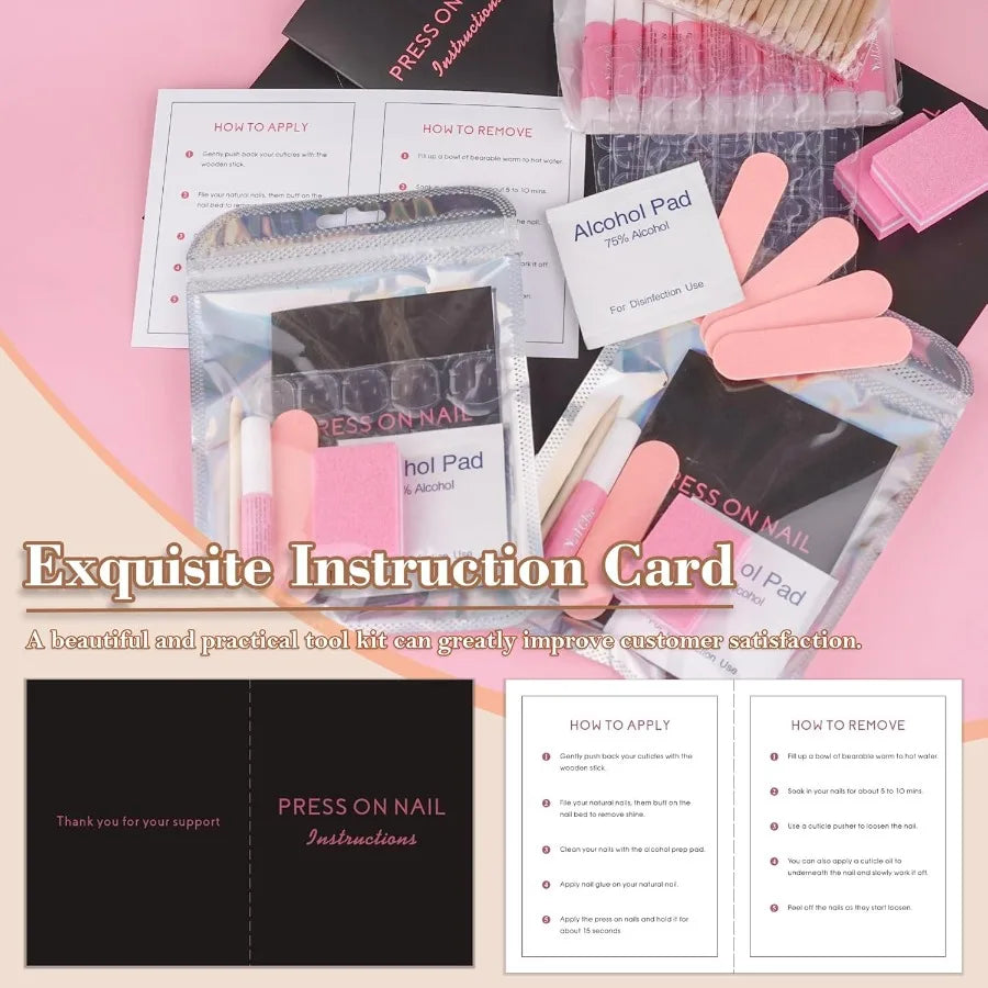 50 Set Press On Nail Tool Prep Kit for Salon Business Disposable Manicure Kit with Nail File Buffer Glue Prep Pad Instruction C