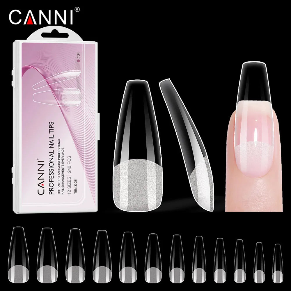 240pcs CANNI Nail Glue Long Lasting Acrylic Fake Nail Tip Coffin Square French False Nails Almond Full/half Nail Accessories
